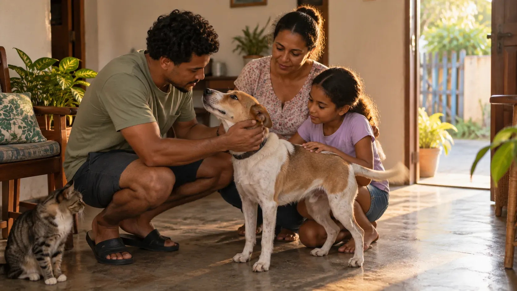 Familia con su mascota recuperada en La Paloma, Bonao