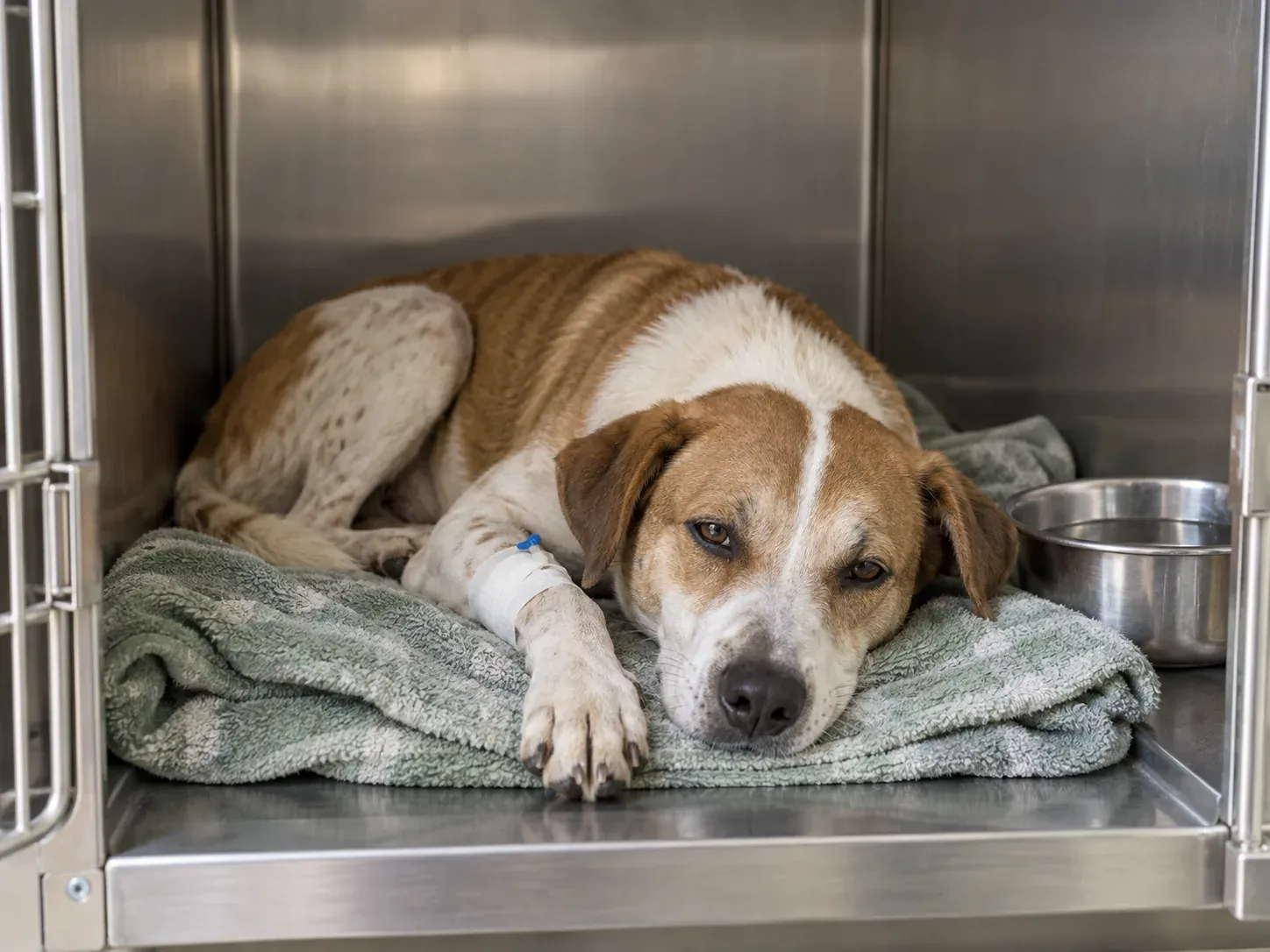 Perro descansando en el área de internamiento de La Paloma, clínica veterinaria en Bonao